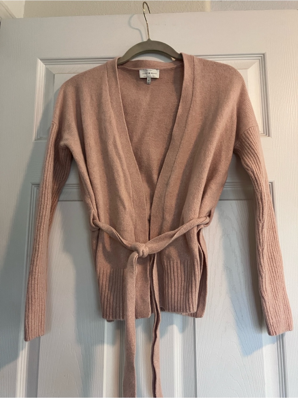 Lucky Brand Dusty Pink Tie-Waist Knit Cardigan